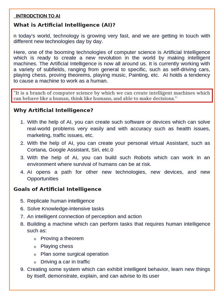 Introduction to Artificial Intelligence | PDF | Machine Learning ...