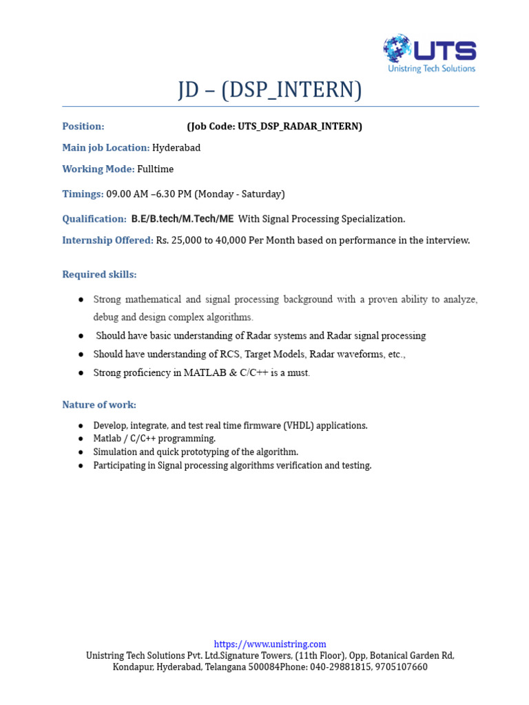 JD - DSP Engineer - Radar | PDF
