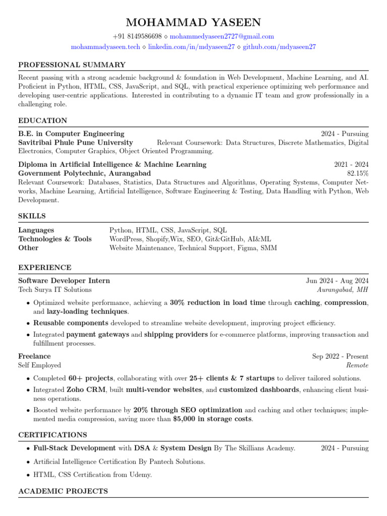Mohammad Yaseen Full Stack | PDF | Web Development | Artificial ...
