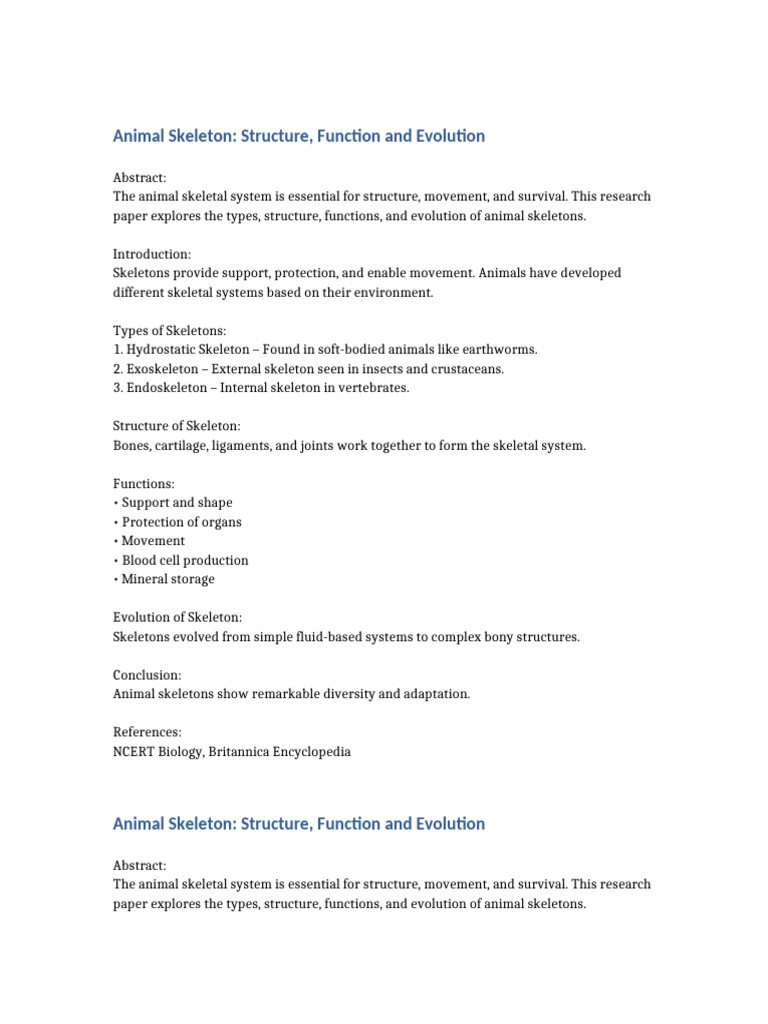 Animal Skeleton Research Paper | PDF | Skeleton | Bone