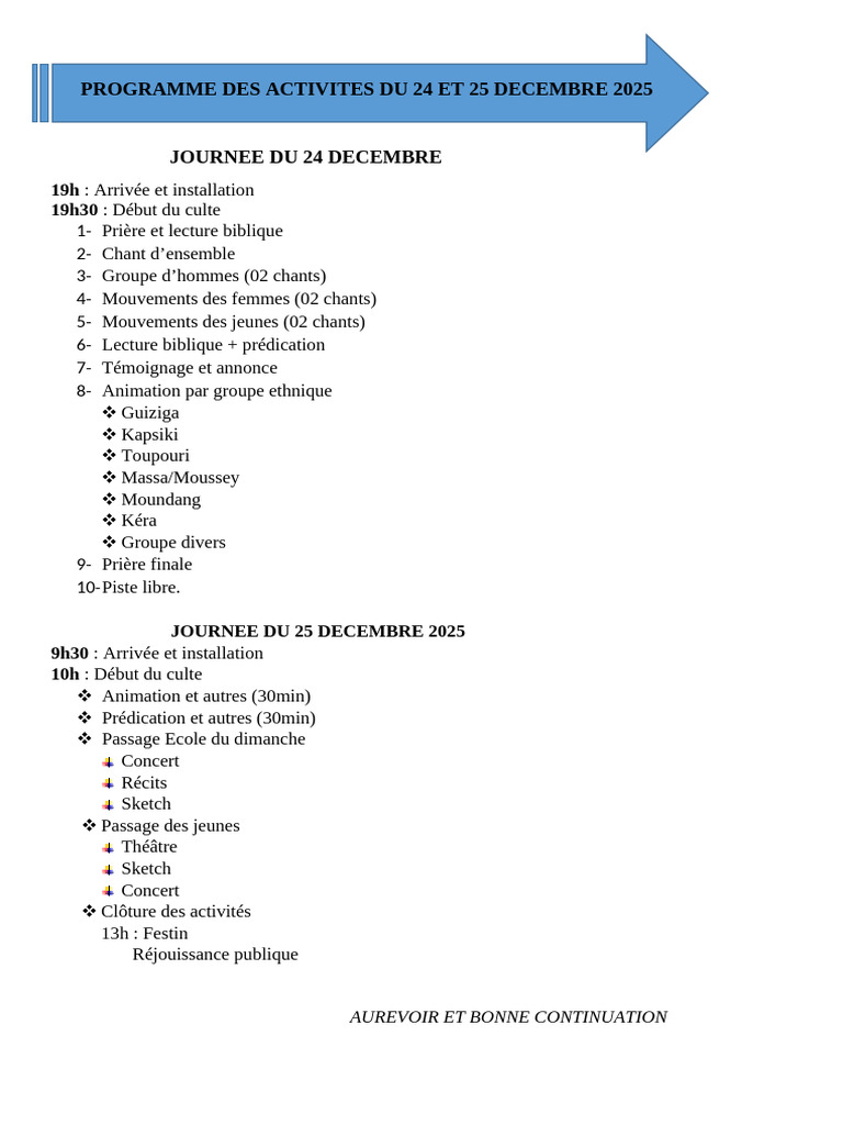 Programme des activités 24-25 décembre 2025 | PDF