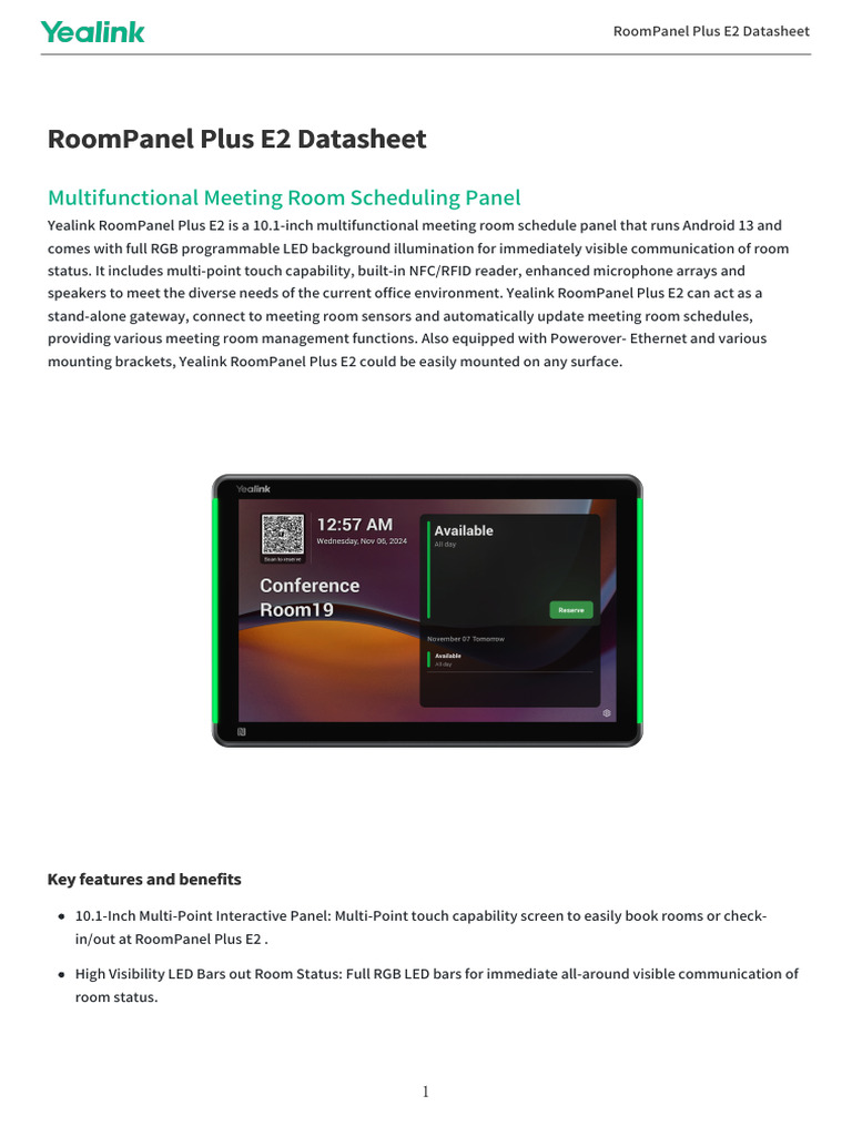 RoomPanel Plus E2 Datasheet | PDF | Usb | Computing