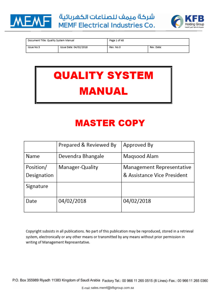 Quality System Manual Overview | PDF | Quality Management System | Risk