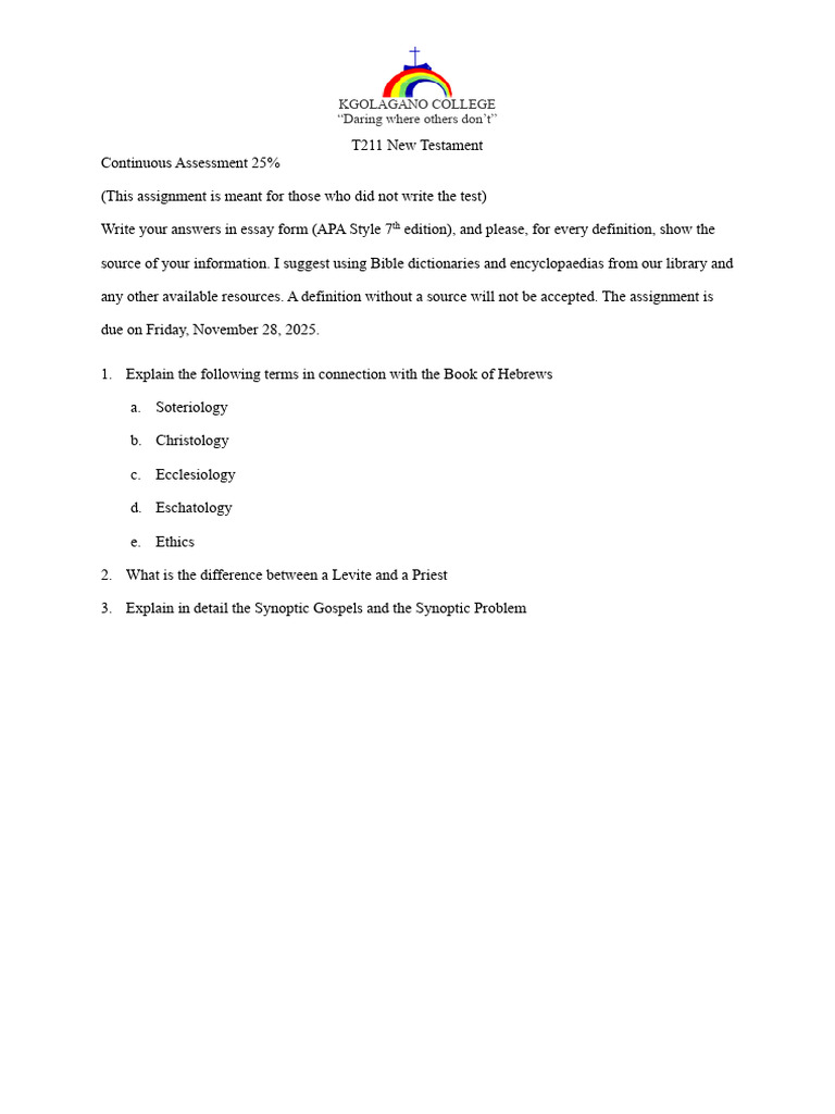 New Testament Assignment Guidelines | PDF