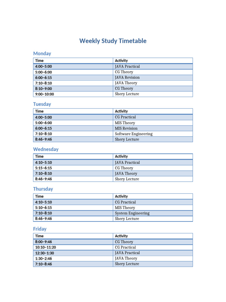 Beautiful Editable Timetable | PDF