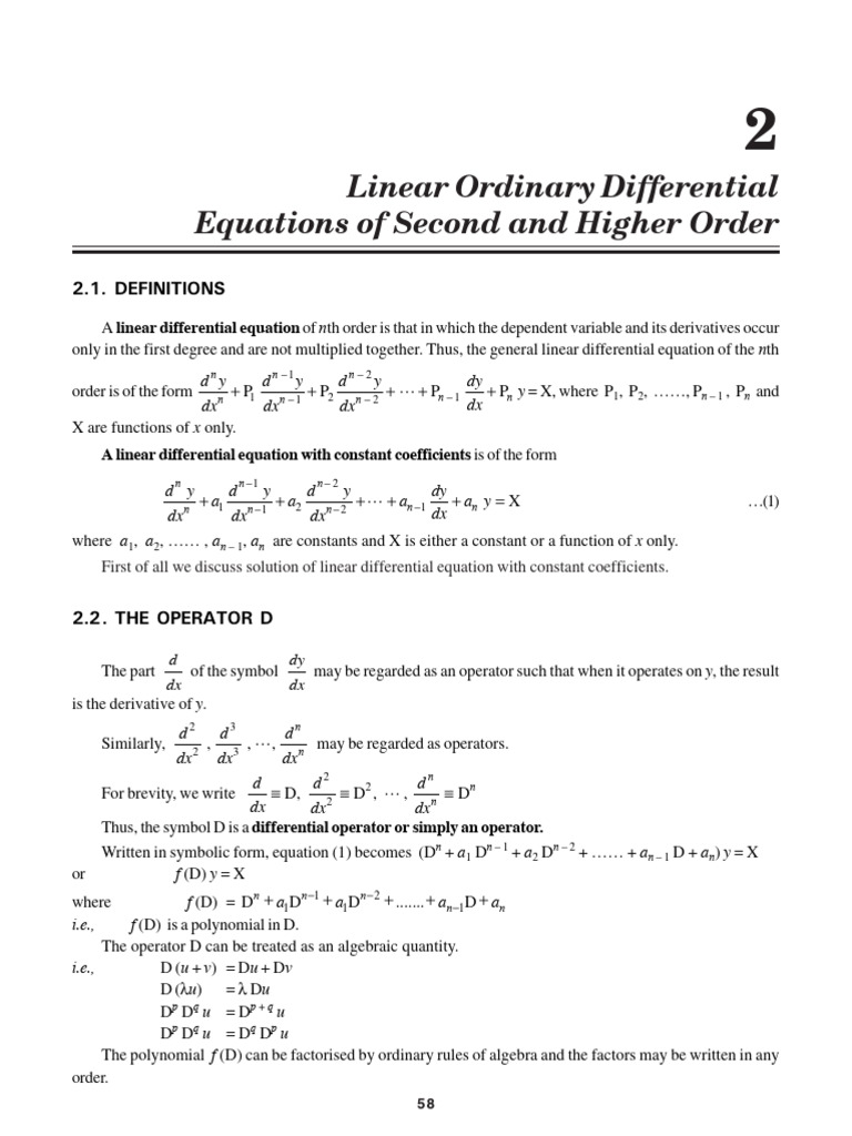 Linear Differential Equations of Second and Higher Order | PDF ...