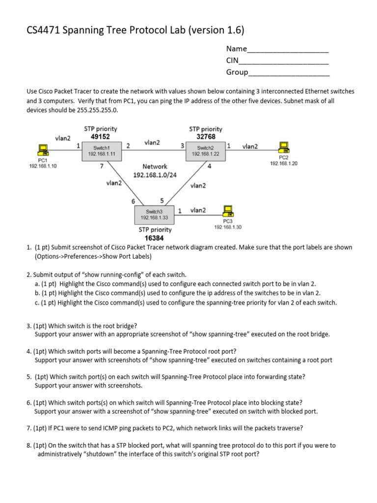 Cs4471 Spanning Tree Protocol Lab | PDF
