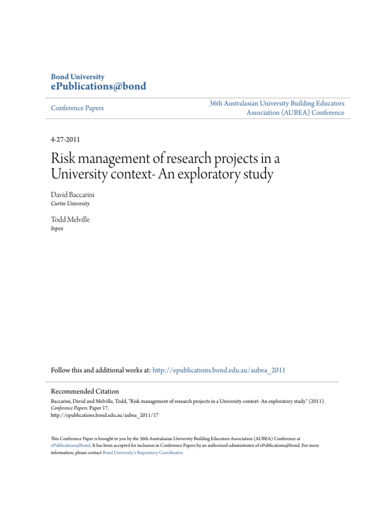 University Research Project Risk Management | PDF | Risk | Risk Management