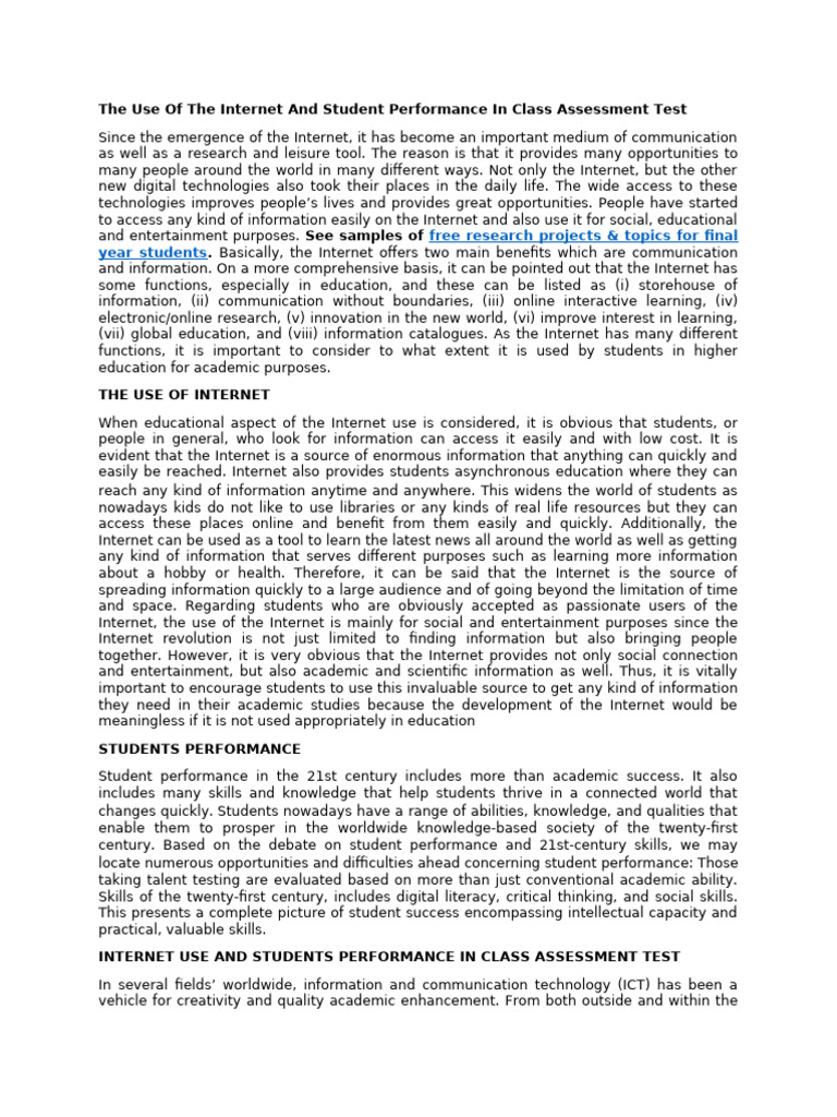 Internet Impact on Student Performance | PDF | Information And ...