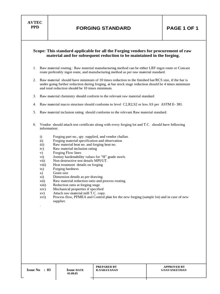Forging Standards and Raw Material Guidelines | PDF