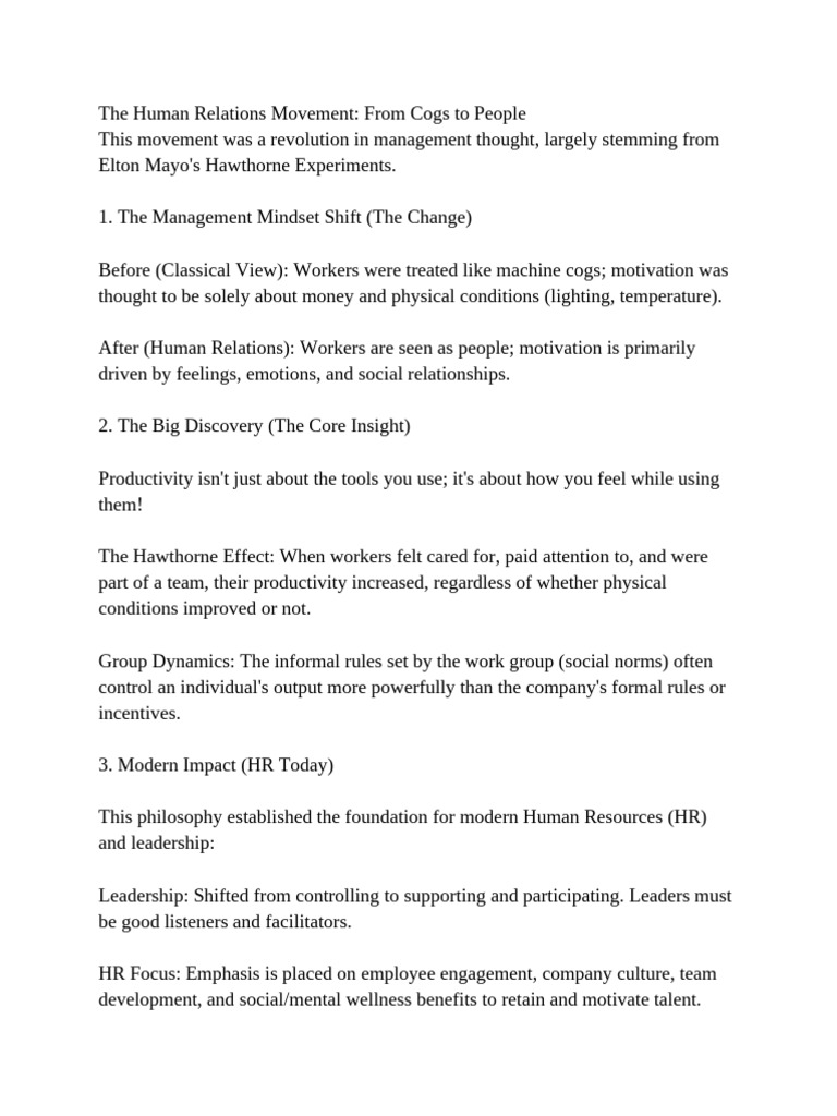 Human Relations Movement in Management | PDF