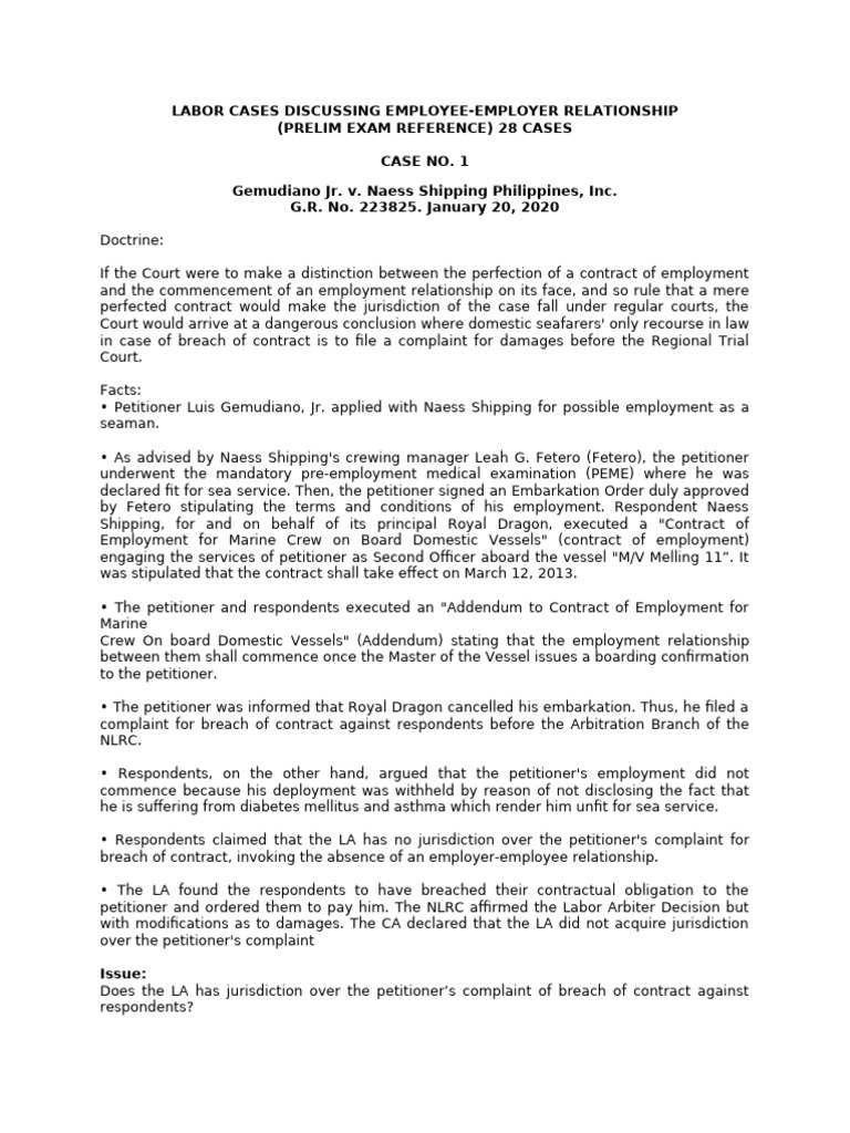 Labor Cases on Employee-Employer Relations | PDF | Employment ...