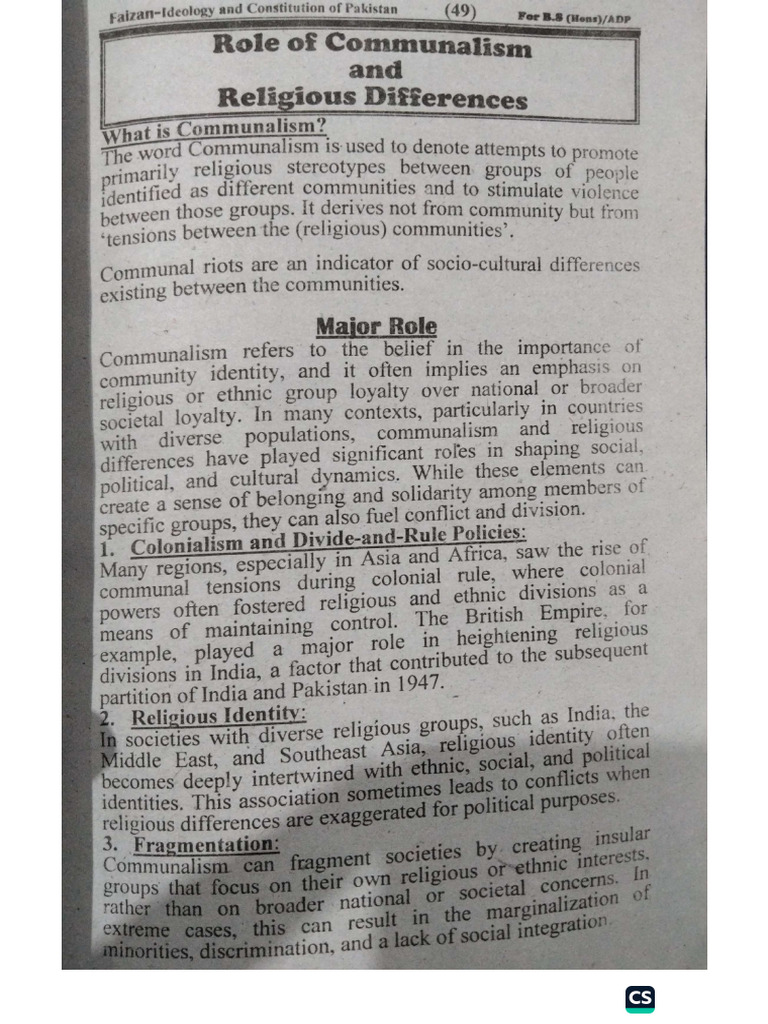 Role of Communalism and Religious Differences | PDF