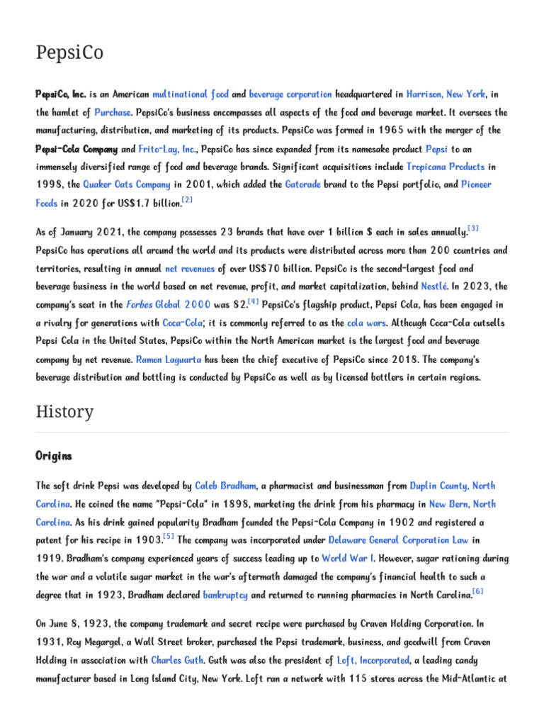 Overview of PepsiCo's Global Operations | PDF | Pepsi Co | Pepsi