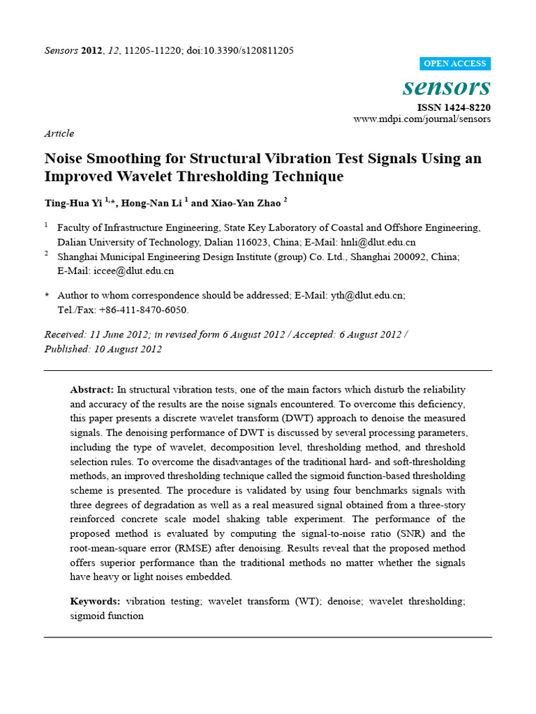 Wavelet Denoising for Vibration Signals | PDF | Wavelet | Algorithms