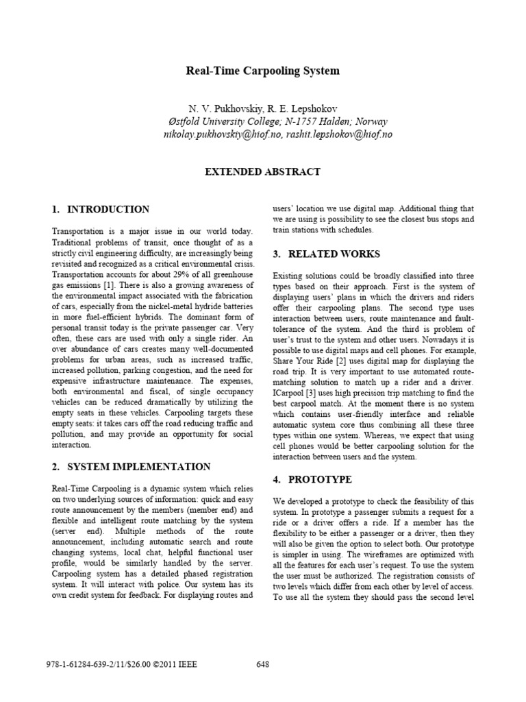 Real-Time Carpooling System | PDF | Transport