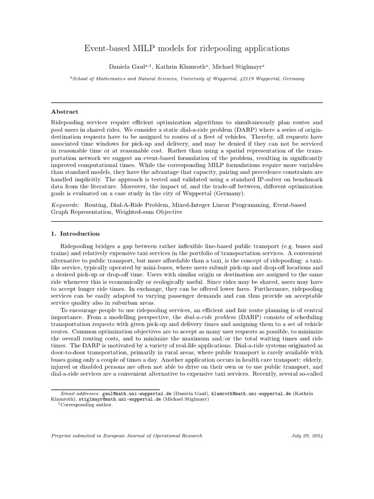 Event-Based MILP for Ridepooling Optimization | PDF | Linear ...