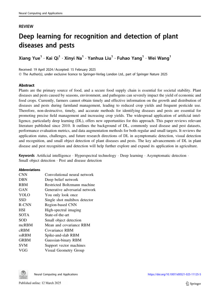 Deep Learning for Plant Disease Detection | PDF