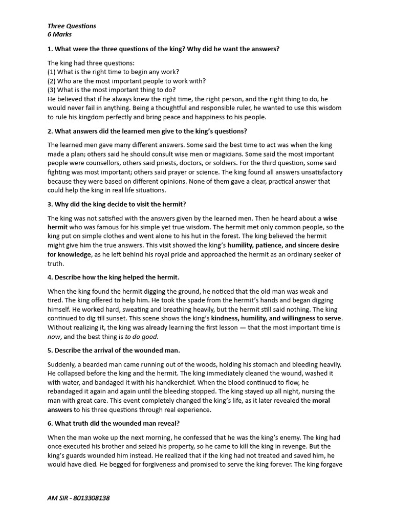 The King's Three Essential Questions | PDF | Wisdom | Love