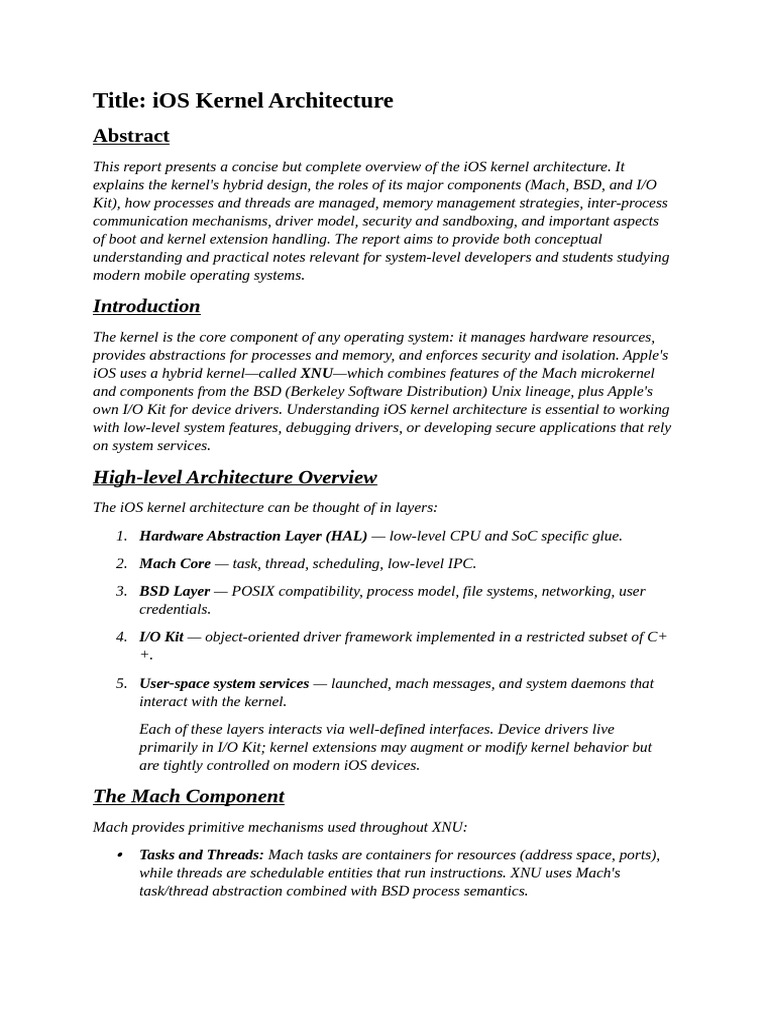 iOS Kernel Architecture Overview | PDF | Kernel (Operating System ...