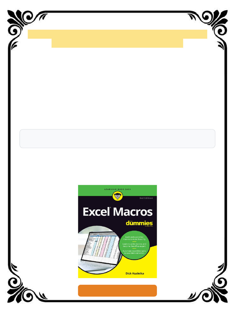 Excel Macros For Dummies Dick Kusleika Ebook No-Install Download | PDF |  Visual Basic For Applications