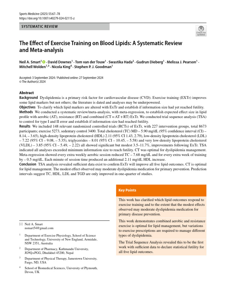 Exercise Training's Impact on Blood Lipids | PDF | Lipoprotein | Low ...