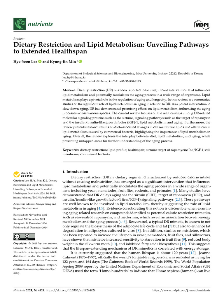 Dietary Restriction's Impact on Lipid Metabolism | PDF | Adipose Tissue ...
