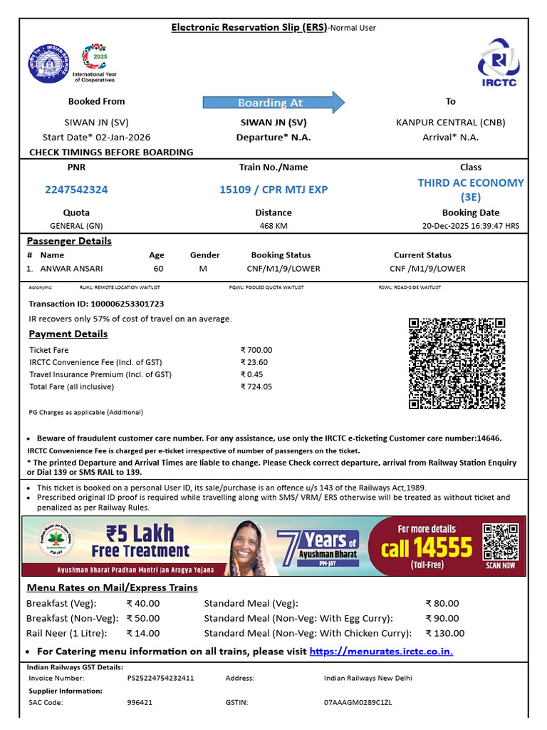 Anwar SV To Kanpur 2 Jan | PDF | Identity Document | Payments