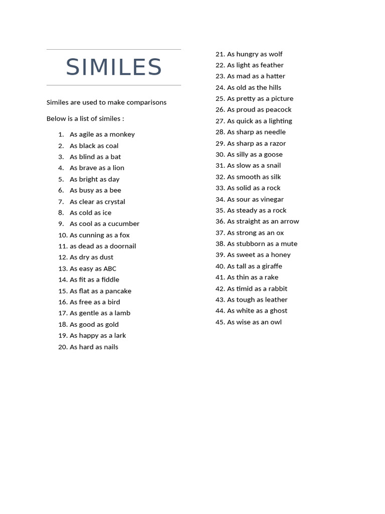 List of Similes and Idioms Explained | PDF