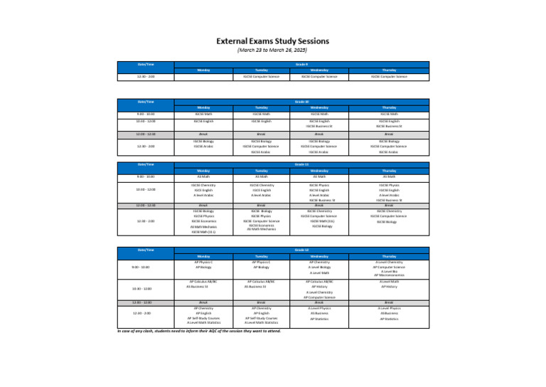 2025 External Exam Study Schedule | PDF | Advanced Placement ...