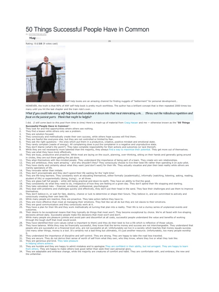 50 Traits of Successful People | PDF | Self Control | Self-Management