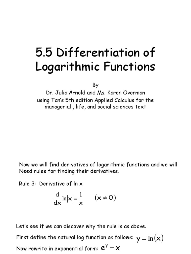 Differentiation of logarithmic functions logarithm derivative
