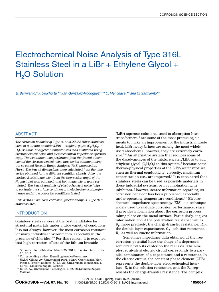 Corrosion Analysis of 316L Stainless Steel | PDF | Spectral Density ...