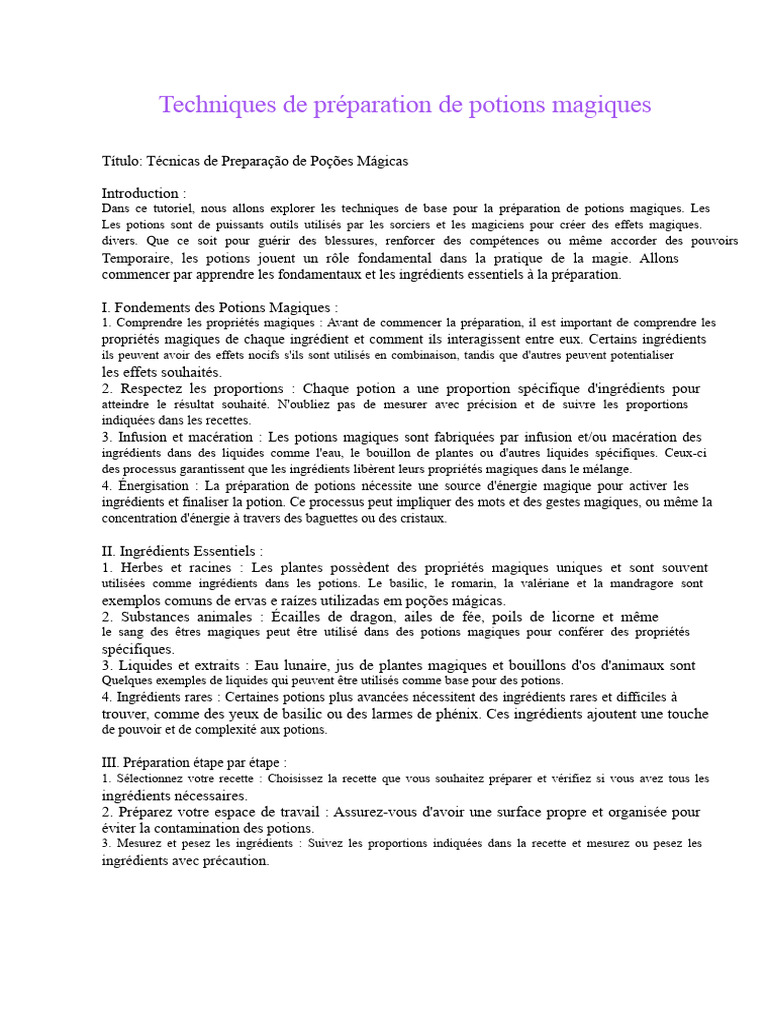 Techniques de préparation de potions | PDF