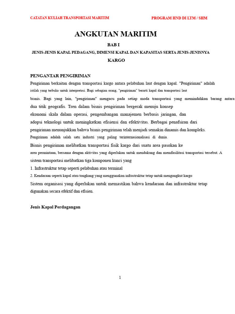 Jenis Kapal dan Kapasitas Kargo Maritim | PDF