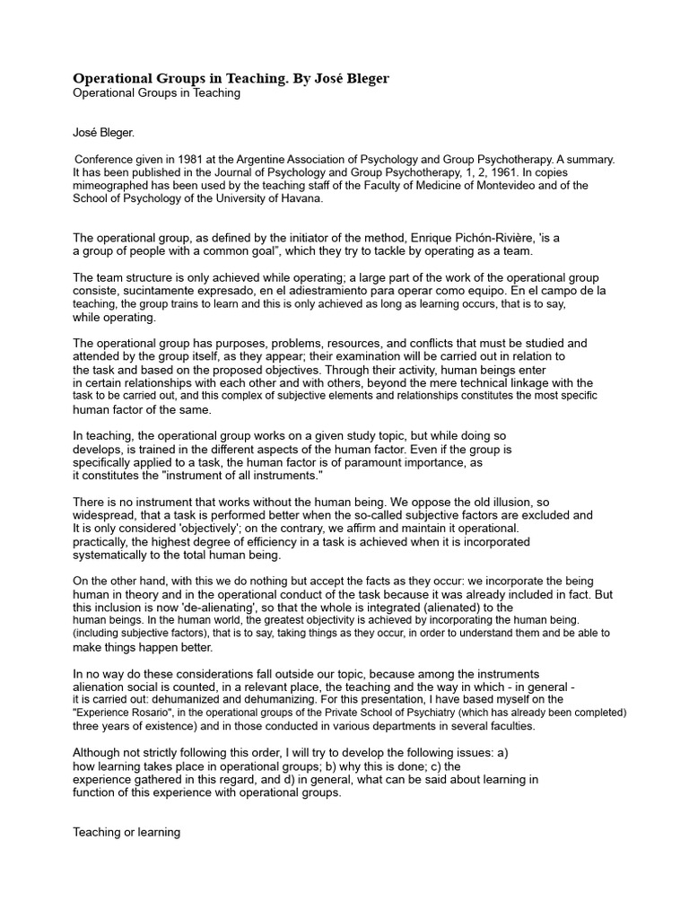 Operational Groups in Teaching Dynamics | PDF | Thought | Learning
