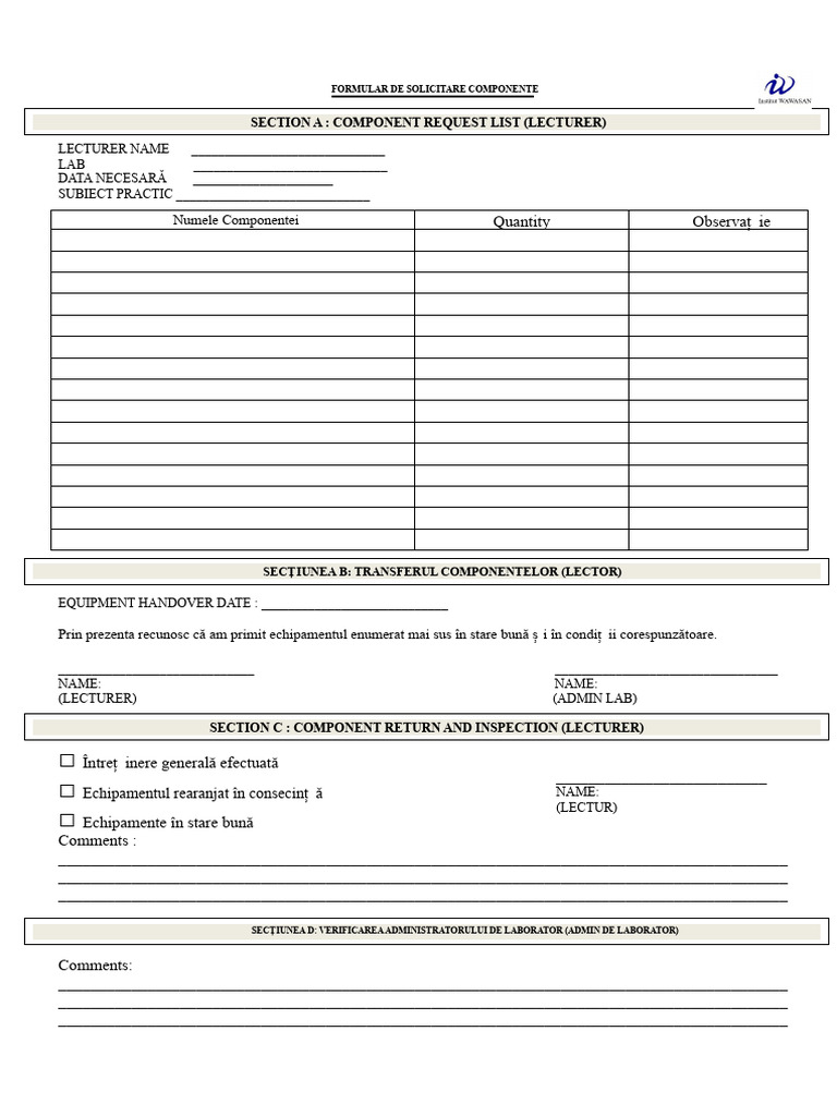 Formular de Cerere Pentru Echipamente de Laborator | PDF