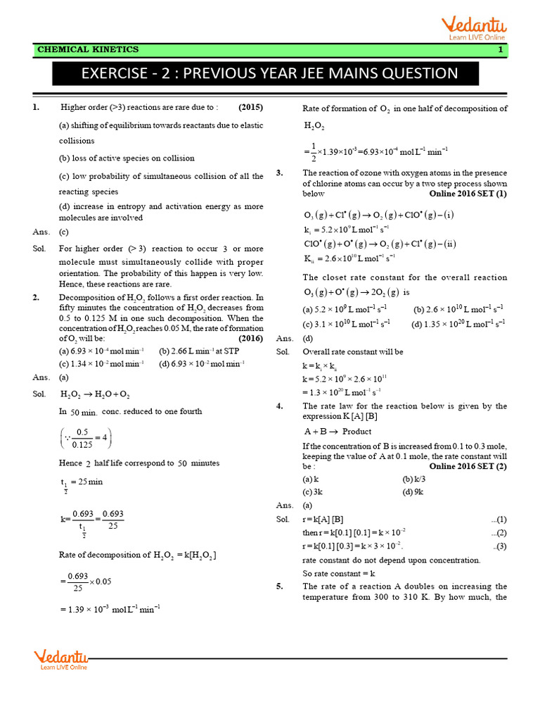 JEE Main Chemical Kinetics Questions | PDF | Reaction Rate | Chemical ...