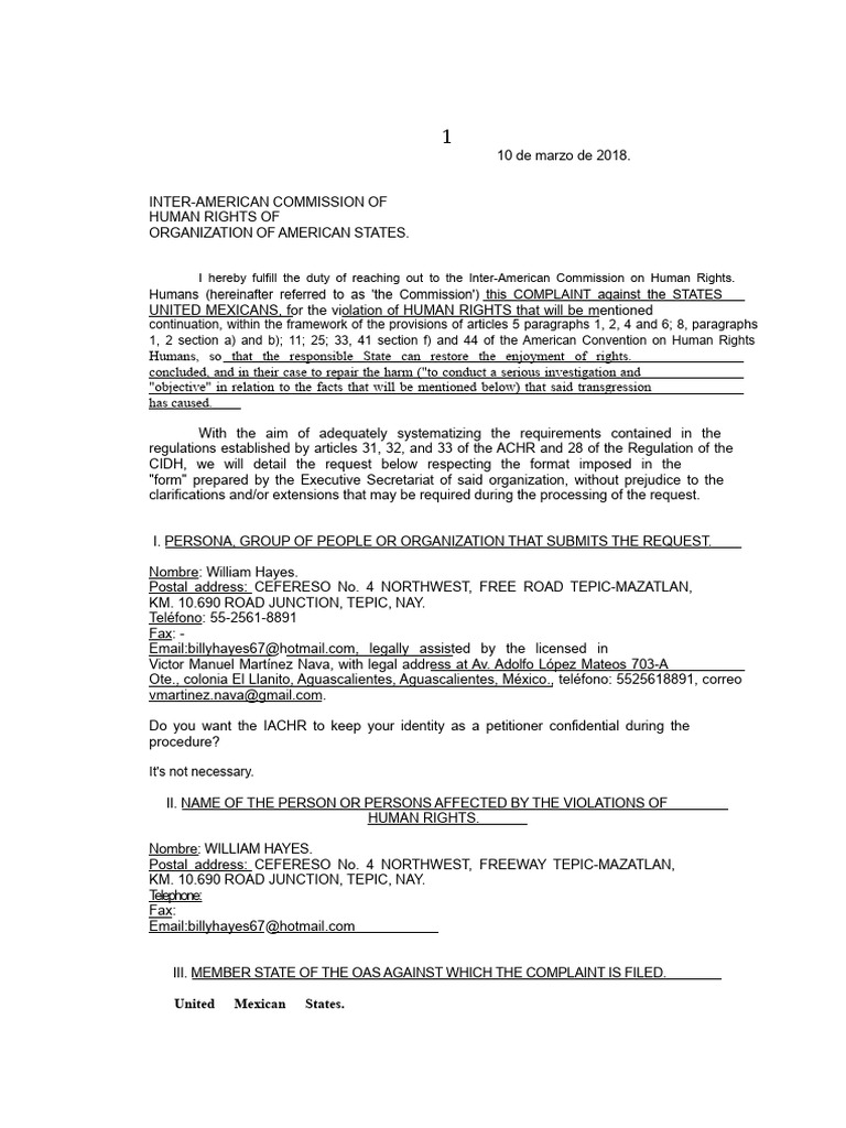 Complaint Before The IACHR | PDF | Human Rights | Justice