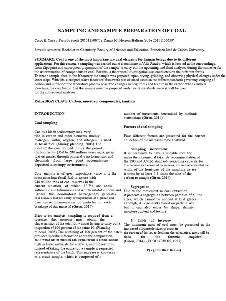 Coal Sampling and Preparation Methods | PDF