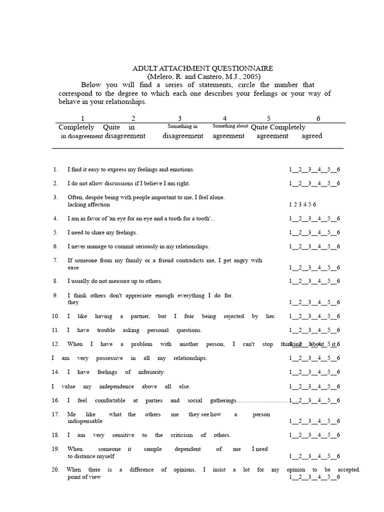 Adult Attachment Questionnaire Melero and Cantero 2005 | PDF ...