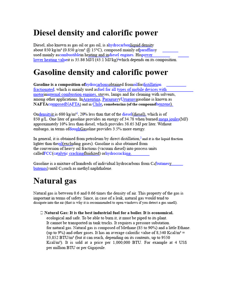 Diesel, Gasoline, and Natural Gas Properties | PDF | Diesel Fuel ...