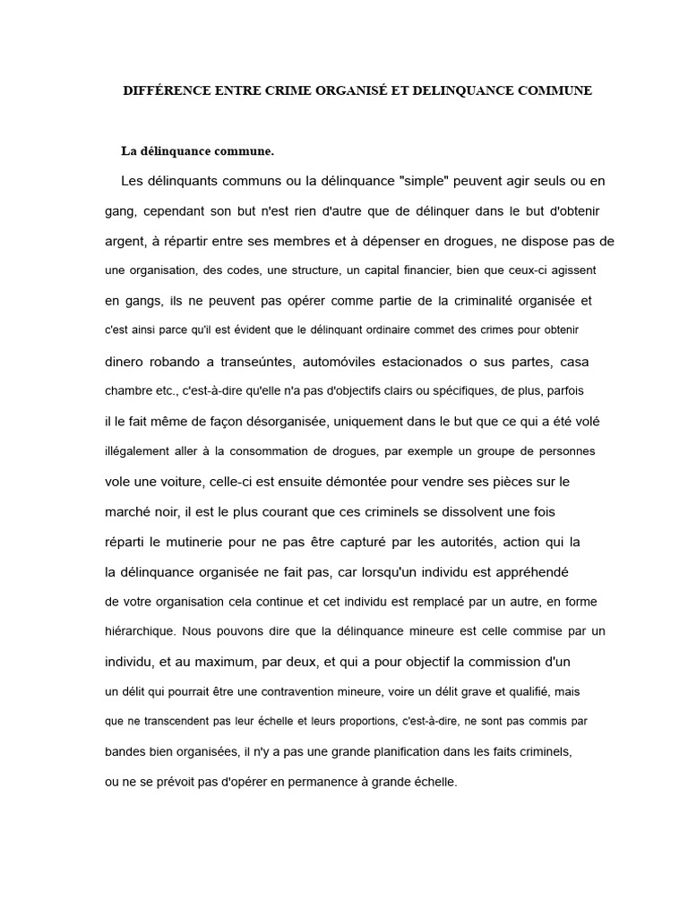 Crime organisé vs délinquance commune | PDF | Crimes | Crime et violence