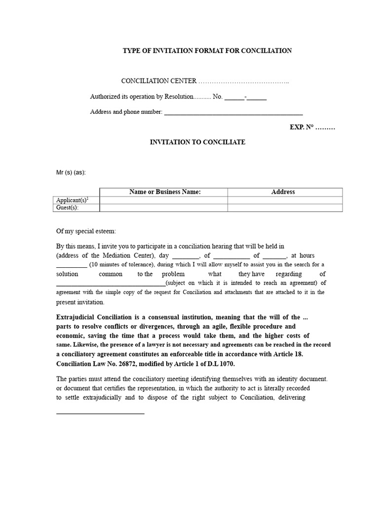 Conciliation Hearing Invitation Template | PDF