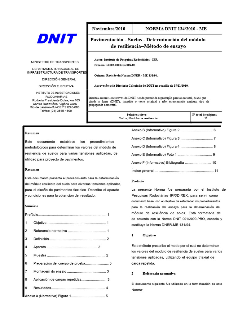 Dnit 134:2010 MR PDF | PDF | Cantidades fisicas