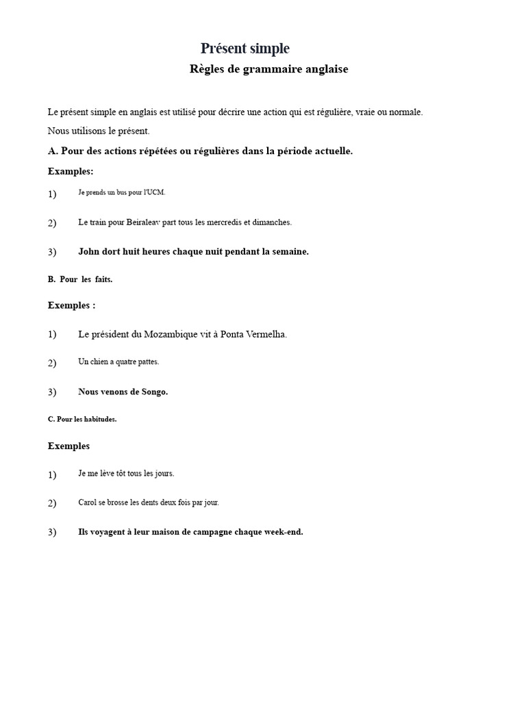 Guide du Présent Simple en Anglais | PDF | Verbe | Phrase