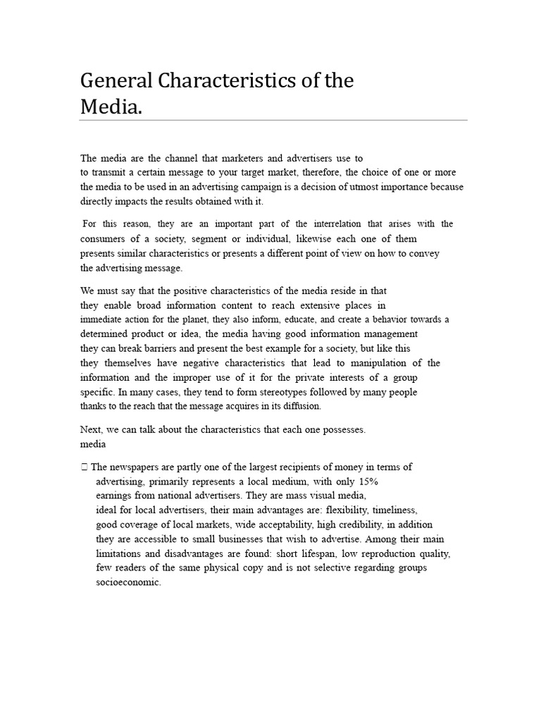 Characteristics of The Media | PDF | Advertising | Mass Media