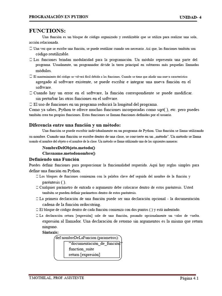 Funciones en Python: Definición y Uso | PDF | Python (lenguaje de ...