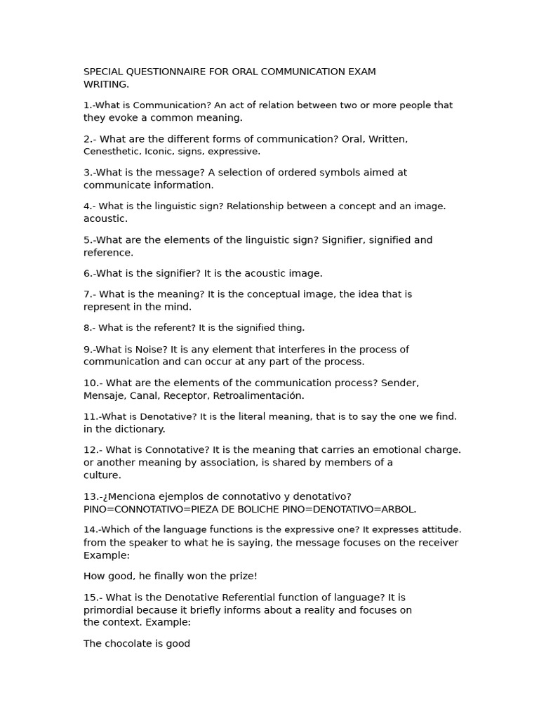 Oral Communication Exam Questionnaire | PDF | Semantics | Communication