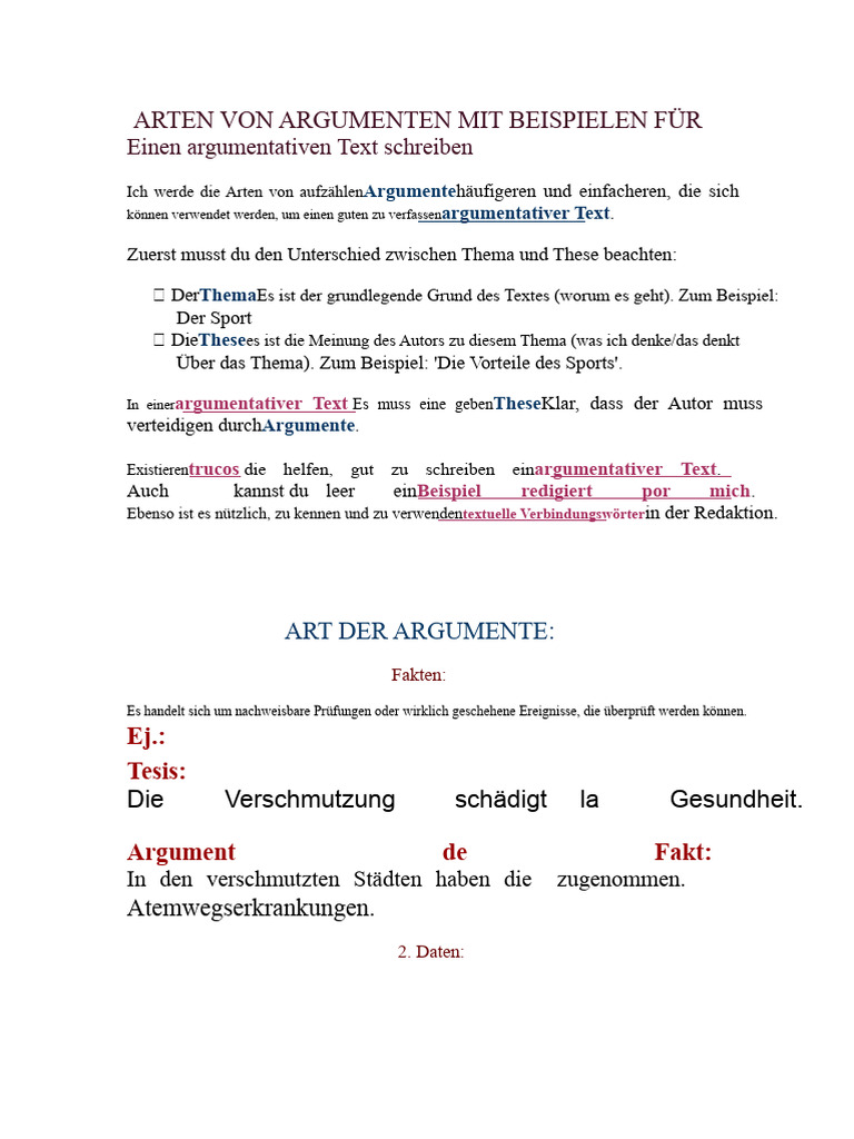 Anhang 4. Arten Von Argumenten Mit Beispielen Zum Schreiben Eines ...